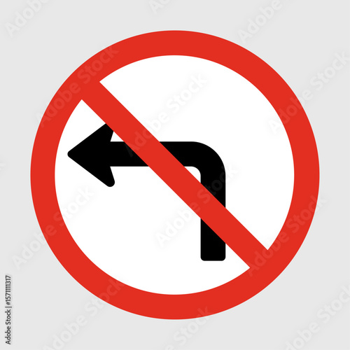 No Left Turn – Prohibited Traffic Sign Vector Icon