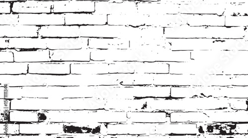 A black and white image of a brick wall with a distressed and textured appearance in monochrome