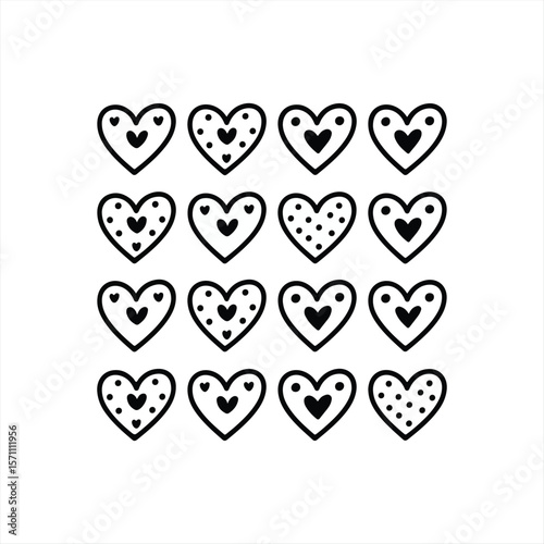 Hearts,  black love heart symbol icon set on isolated white background