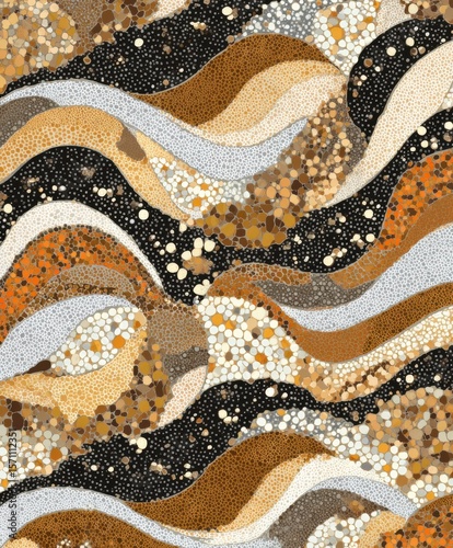 Serene Harmony: Traditional Textile Motif with Curved Organic Shapes and Intricate Dots