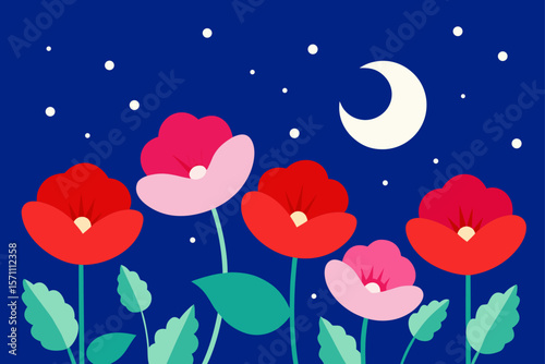 A Whimsical Evening Garden Scene With Vibrant Pink