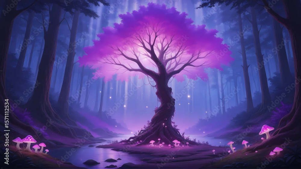 Fototapeta premium Fantasy Forest and Glowing Mushrooms Vol.