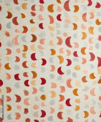 Hand-Crafted Indian Fabric Design: Diagonal Crescent Forms on Beige Dotted Cotton Background
