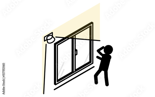 Suspicious person startled by sensor light, Crime Prevention and Home Security Isometric Icon