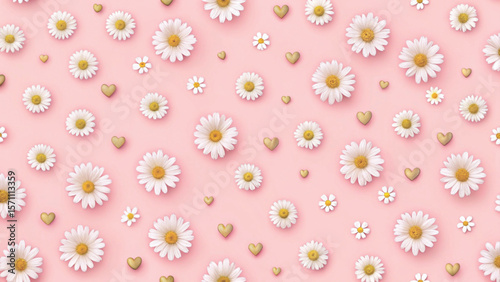 Seamless vector of tiny daisies mixed with small hearts vector background