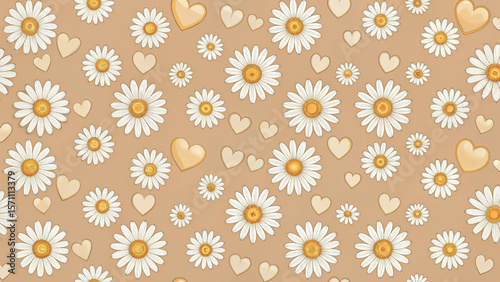 Seamless vector of tiny daisies mixed with small hearts vector background