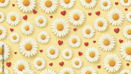 Seamless vector of tiny daisies mixed with small hearts vector background