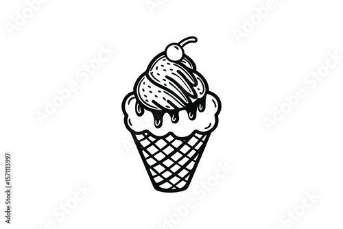 Ice Cream Cone with Cherry Topping Silhouette
