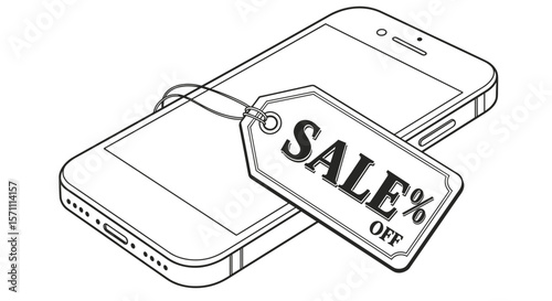 vintage sketch phone with price tag and the word sale on it — theme of discounts, seasonal sales, back to school, Black Friday

