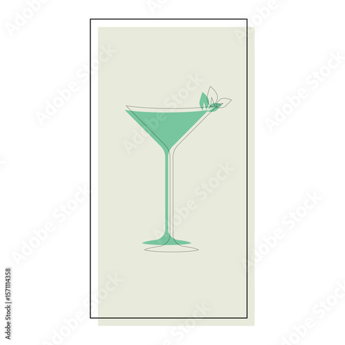 Green cocktail glasses with mint leaves in a rectangular frame.