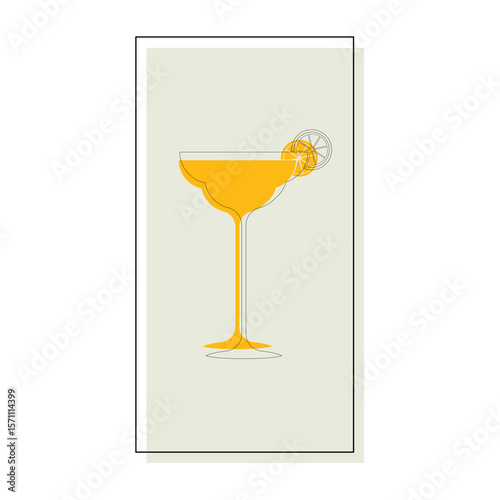 Yellow cocktail glasses with a slice of lemon in a rectangular frame.