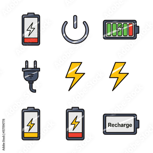 Battery Icon Set in Modern, Minimalist Style