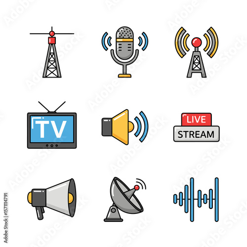 Broadcasting Icon Set with Modern, Clean Design