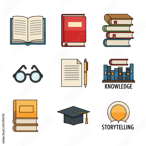 Book Icon Set, Perfect for Education and Literature Projects