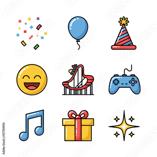 Fun Icon Set in Vibrant, Engaging Style
