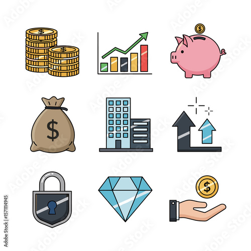 Investment Icon Set in a Professional, Financial Style
