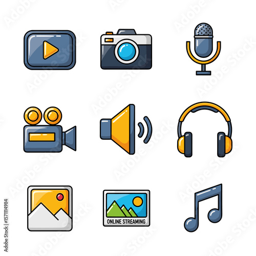 Multimedia Icon Set in a Modern, Digital Style