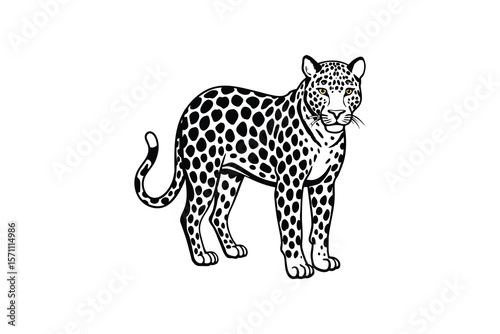 Leopard Illustration with Spots in Black and White Silhouette
