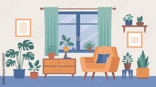 Living room interior. Vector flat  cartoon illustration