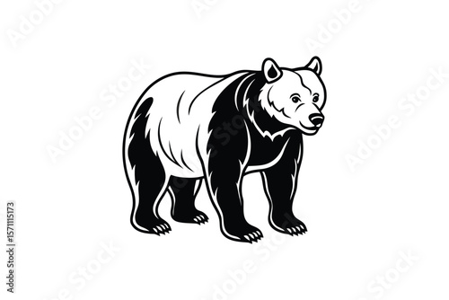 Standing Bear Illustration in Black and White Silhouette