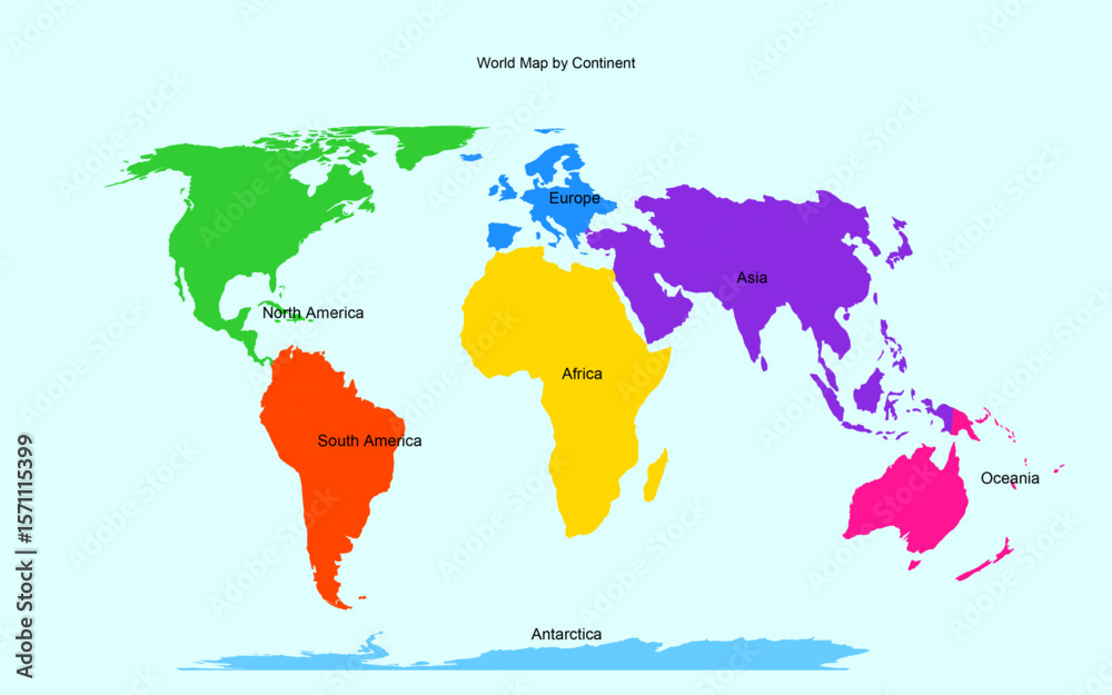 Naklejka premium World Map by Continents Colorful Vector Design for Education and Infographics 