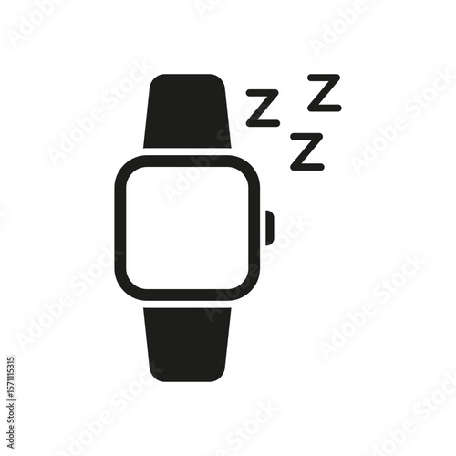 Smartwatch With Sleep Tracking Solid Icon. Sleep Monitoring, Rest Analysis, And Health Tracking Silhouette Symbol. Wearable Technology For Better Sleep. Isolated Vector Illustration
