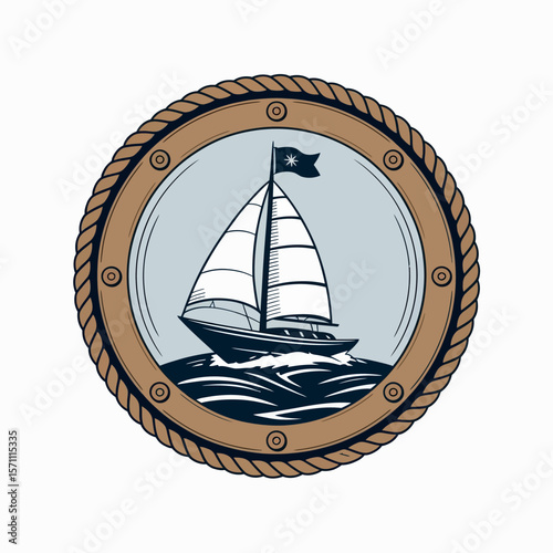 Clean Vector Illustration of a Nautical Cat with Simple Shapes and Colors