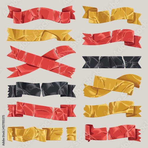 Dog Illustration with Torn and Crumpled Paper Ribbons Abstract Design Element