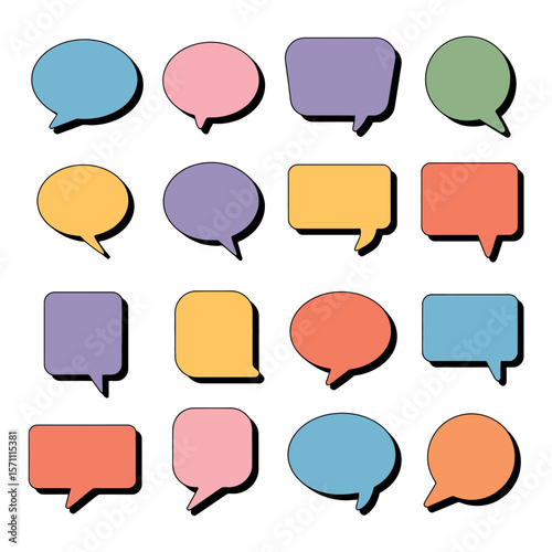 Sixteen Colorful Speech Bubbles Collection with Various Styles and Colors