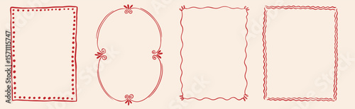 Hand drawn whimsical vintage frames. Bows frame with laces for greeting cards, wedding, birthday party, picnic invitations in cute elegant coquette style. Vector ribbons minimalist ornament borders