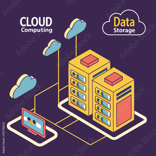 Cloud Computing and Data Storage Isometric Design
