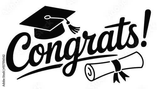 Graduation Cap and Diploma Congrats Typography