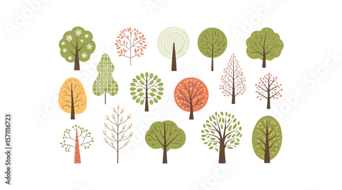Various tree vectors. Forest and nature concept. Collection of different tree symbols. Education and training poster design. Vector drawn for plant and tree presentation.