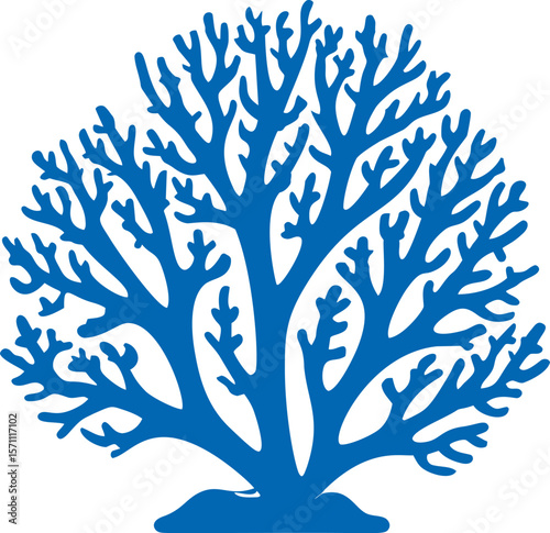 Blue silhouette of a coral reef, oceanic nature art