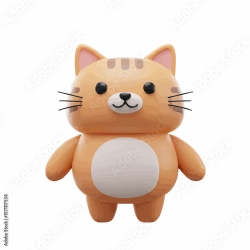 Cute cartoon cat toy character isolated on white background  