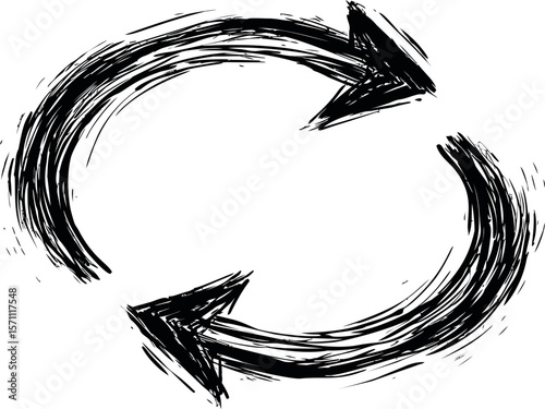 Black grunge sketch of circular arrows, symbol of recycling