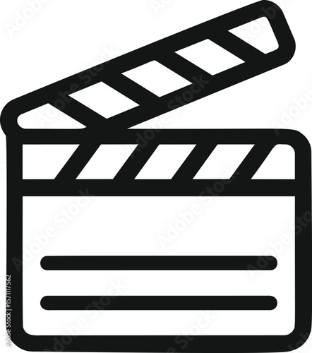 Black and white film clapperboard icon with striped design