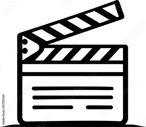 Classic black and white film clapperboard icon for cinematic projects