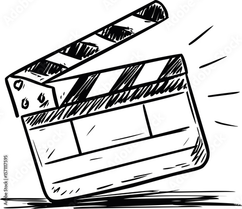 Film clapperboard sketch in black and white illustrating movie production