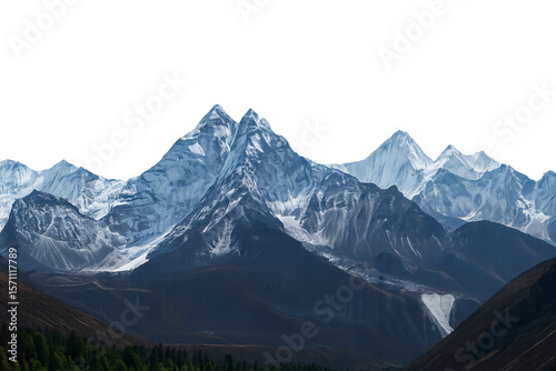 Himalayas on a transparent background. Snow-capped mountains