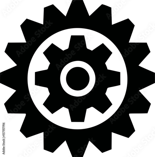 Black interconnected gears in a simple industrial icon illustration