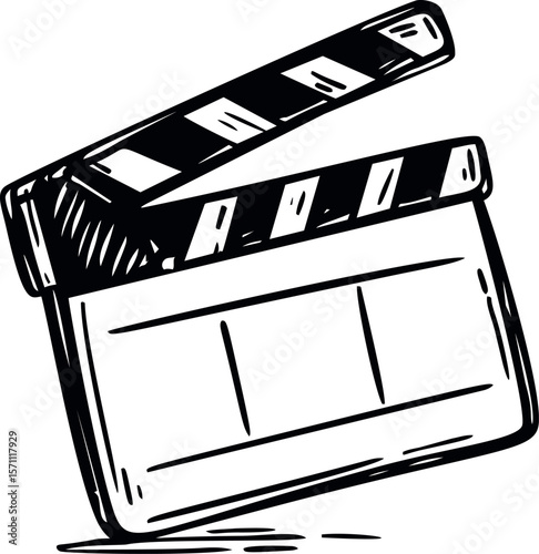 Black and white illustration of a film clapperboard in classic design