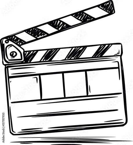Black and white sketch of a movie clapperboard illustrating filmmaking