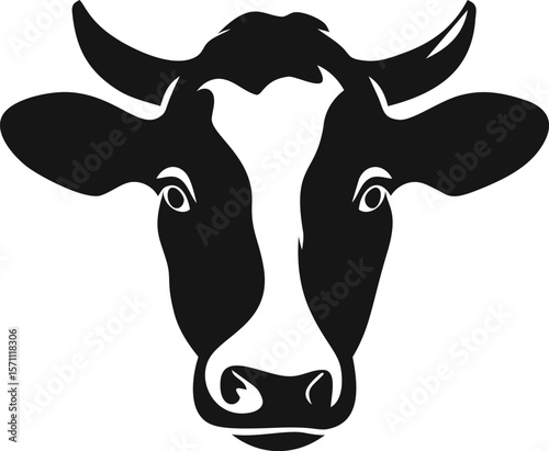 Black and white cow head illustration with symmetrical details