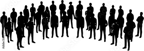 Semi circle formation silhouette featuring multiple standing figures