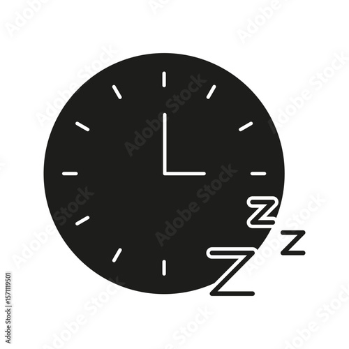 Clock With Sleep Symbol Solid Icon. Sleep Schedule, Rest, And Relaxation Timing Silhouette Symbol. Sleep Hygiene And Circadian Rhythm. Isolated Vector Illustration