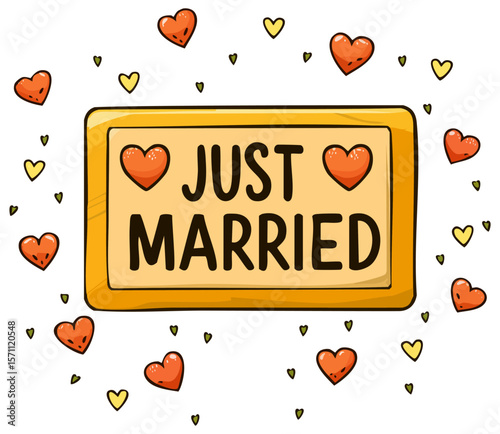 Just married sign with hearts 