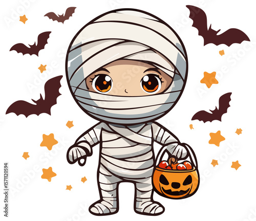 Cute cartoon. mummy trick or treating 