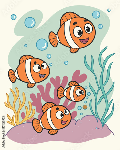 vector illustration of an underwater fish world
