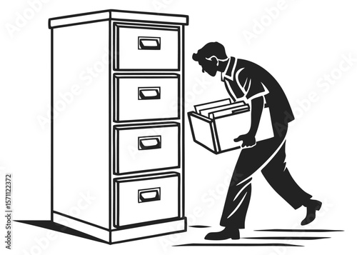 Vector Silhouette of Filing Cabinet with Drawers on White Background
